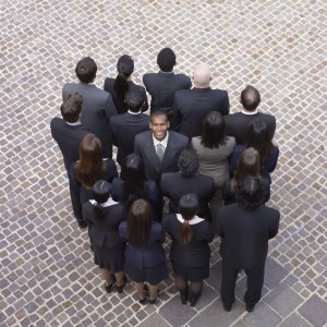High angle view of large group of businesspeople